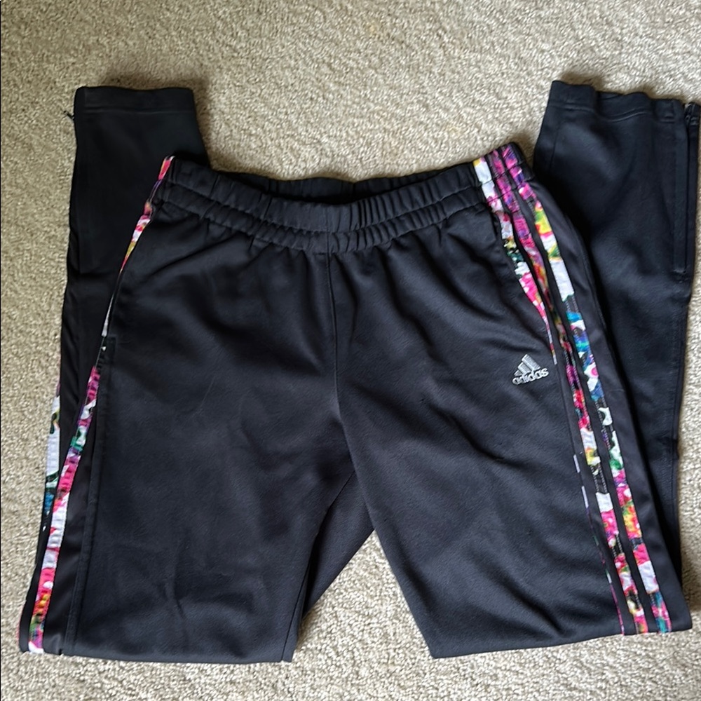 adidas Women's Black track pants with Colorful Stripes. Size M.